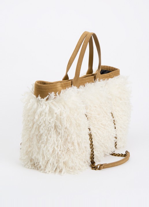 Kurt Geiger Hoxton schoudertas van imitatiebont met details van suède - achterkant 4 gebroken wit
