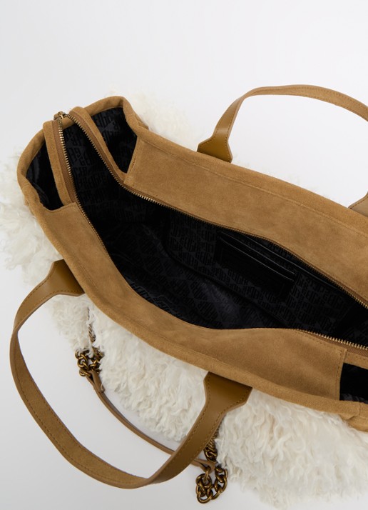 Kurt Geiger Hoxton schoudertas van imitatiebont met details van suède - detail gebroken wit