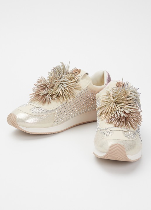 Kurt Geiger Islington sneaker met strass en details van leer - detail 3 beige