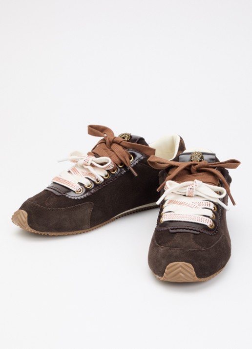 Kurt Geiger Islington sneaker van suède met details van leer - detail donkerbruin