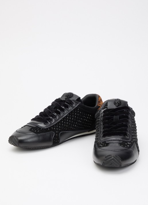 Kurt Geiger Islington sneaker van suède met strass en details van leer - detail 2 zwart