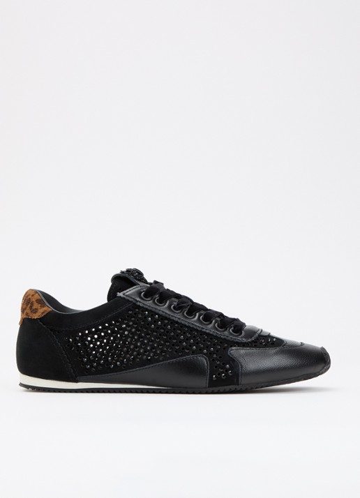 Kurt Geiger Islington sneaker van suède met strass en details van leer
