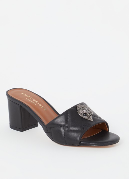 Kurt Geiger Kensington Block muiltje van leer met strass - voorkant zwart