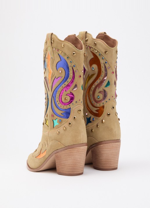 Kurt Geiger Kensington cowboylaars van suède met strass - achterkant khaki