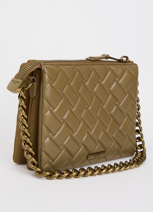 Kurt Geiger Kensington handtas van suède met quilt patroon en afneembare schouderriem - achterkant 5 camel