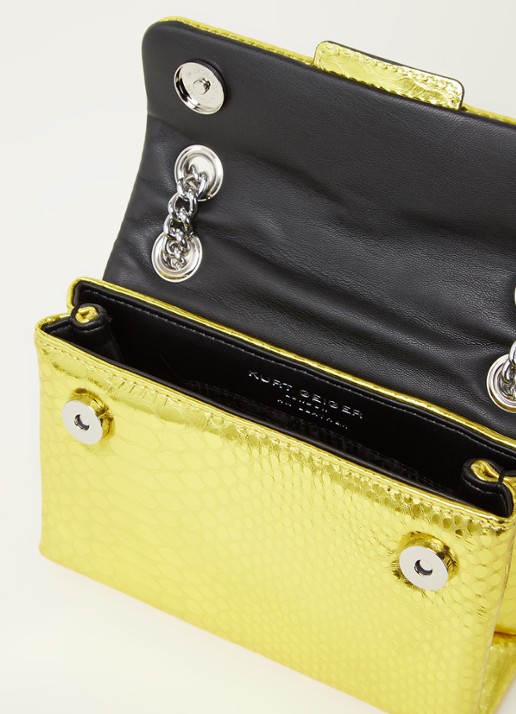 Kurt Geiger Kensington Mini X schoudertas van leer met metallic finish - detail geel