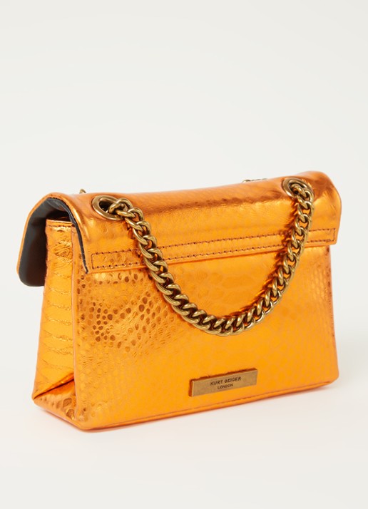 Kurt Geiger Kensington Mini X schoudertas van leer met metallic finish - achterkant 4 oranje