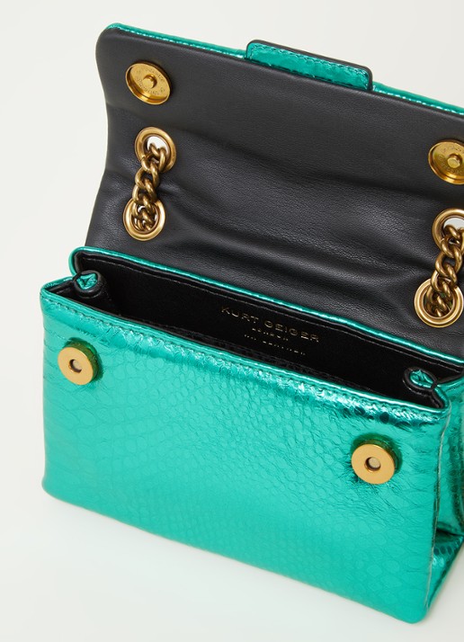 Kurt Geiger Kensington Mini X schoudertas van leer met metallic finish - detail groen