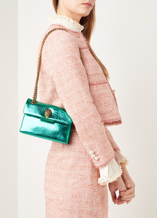 Kurt Geiger Kensington Mini X schoudertas van leer met metallic finish - voorkant 5 groen