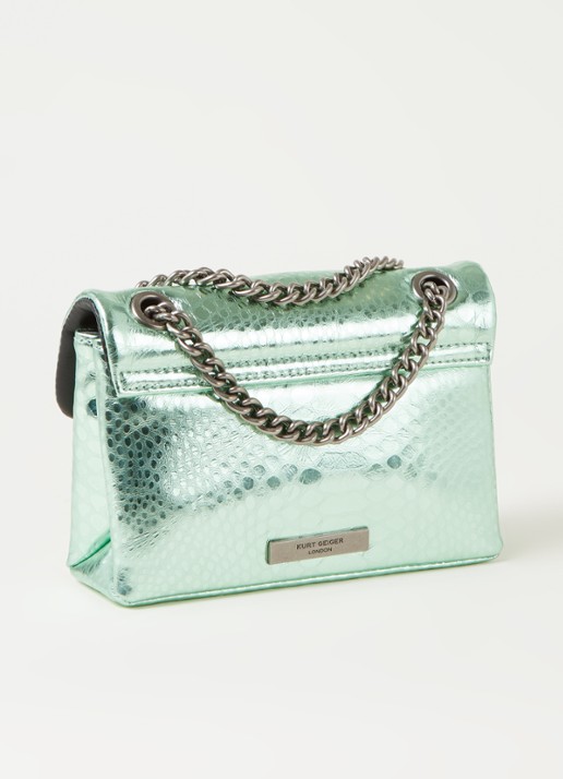 Kurt Geiger Kensington Mini X schoudertas van leer met metallic finish - achterkant lichtgroen