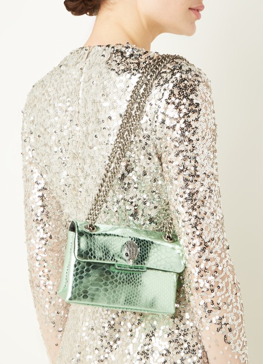 Kurt Geiger Kensington Mini X schoudertas van leer met metallic finish - voorkant 5 lichtgroen