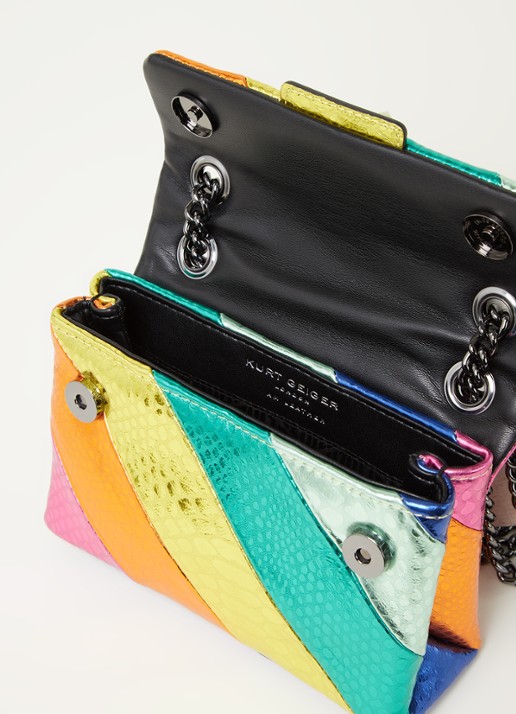 Kurt Geiger Kensington Mini X schoudertas van leer met metallic finish - detail multicolor