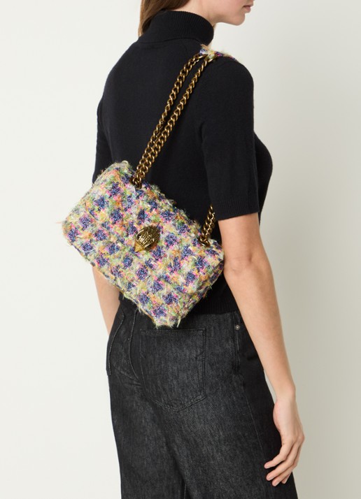 Kurt Geiger Kensington schoudertas met tweed-look en strass - voorkant 2 multicolor