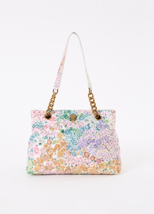 Kurt Geiger Kensington schoudertas van lamsleer met bloemenprint - voorkant 4 oudroze