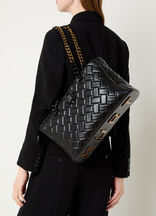 Kurt Geiger Kensington schoudertas van leer met quiltpatroon - voorkant 6 zwart