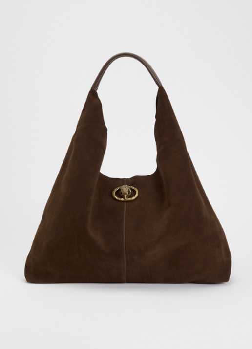 Kurt Geiger Large Chelsea Slouch schoudertas van suède - voorkant 4 donkerbruin