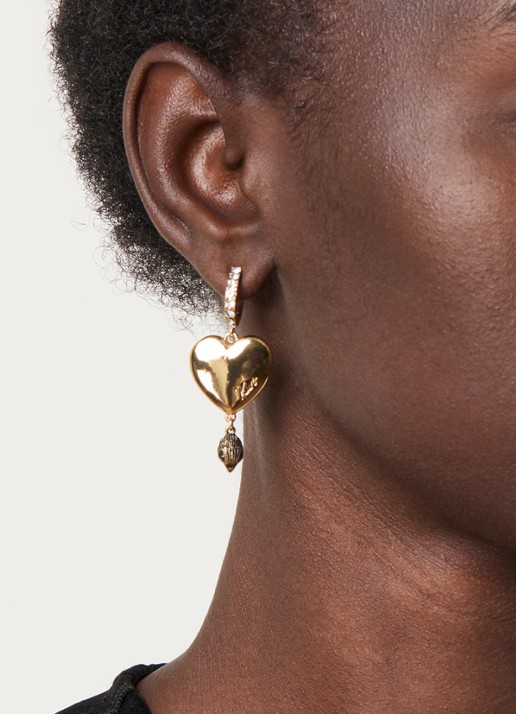 Kurt Geiger Large Heart Huggies oorstekers met kristal - voorkant 2 goud