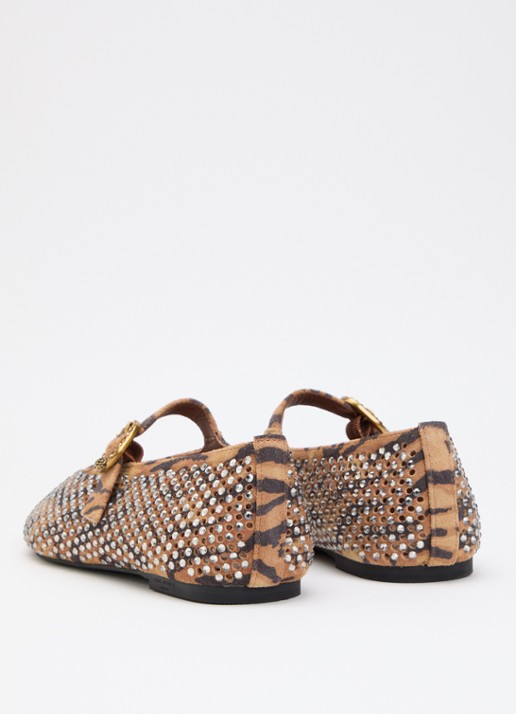 Kurt Geiger Mayfair ballerina van suède met strass - achterkant 5 camel