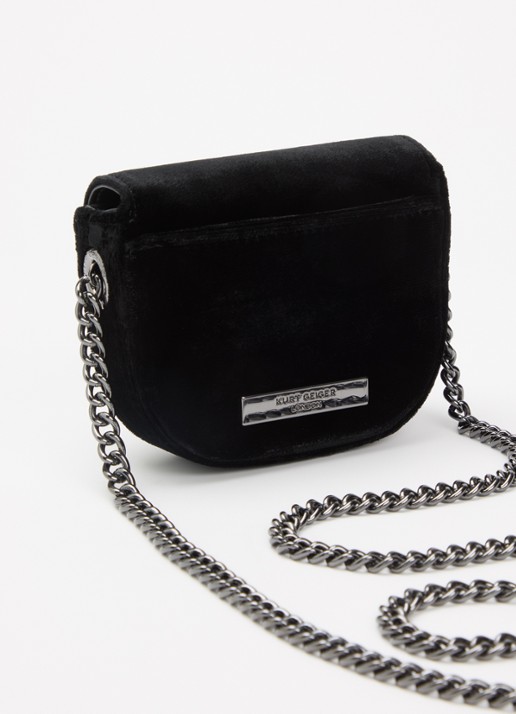 Kurt Geiger Micro Chelsea Saddle crossbodytas van fluweel met logo - achterkant zwart