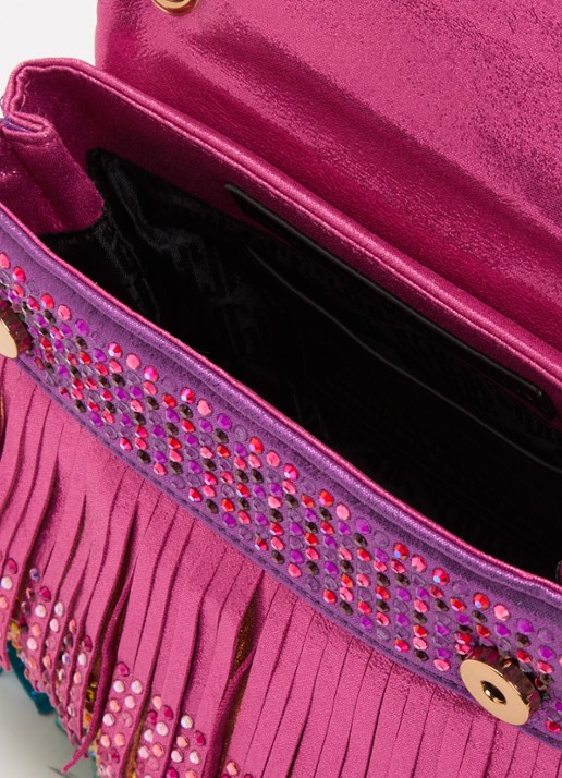 Kurt Geiger Mini Kensington Fringe schoudertas met strass en franjes - detail 3 roze