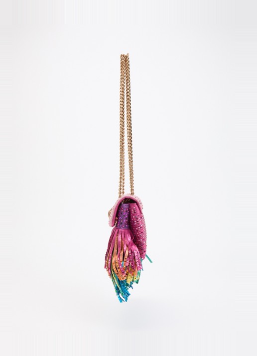 Kurt Geiger Mini Kensington Fringe schoudertas met strass en franjes - detail 4 roze