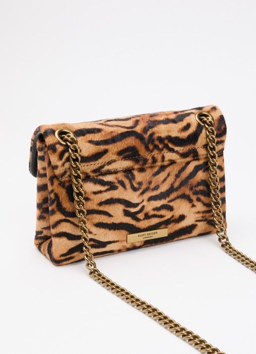 Kurt Geiger Mini Kensington met panterprint en afneembare schouderriem - achterkant camel