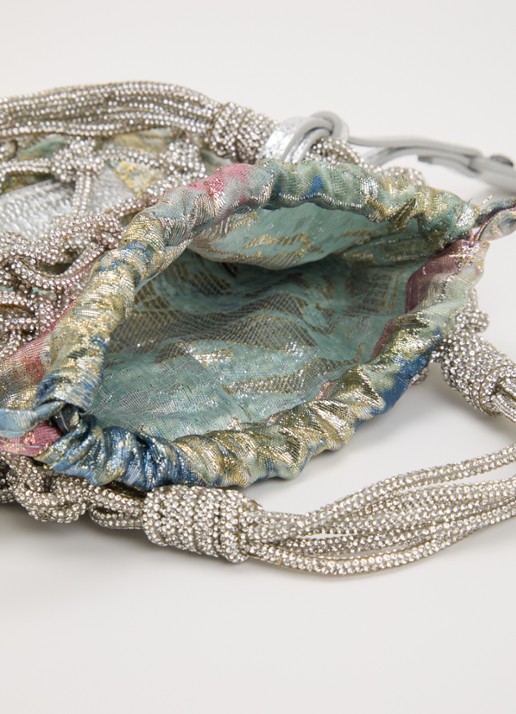 Kurt Geiger Mini Macrame crossbodytas met strass - detail zilver