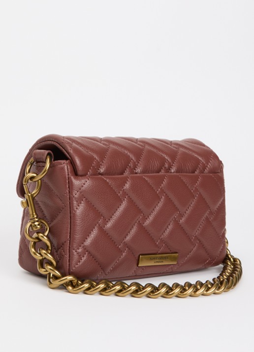 Kurt Geiger Mini Pimlico schoudertas van leer met quilt patroon en afneembare schouderriem - achterkant 4 steenrood