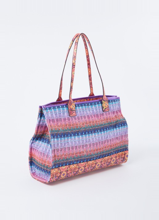 Kurt Geiger Others shopper van raffia en leer - achterkant 3 fuchsia
