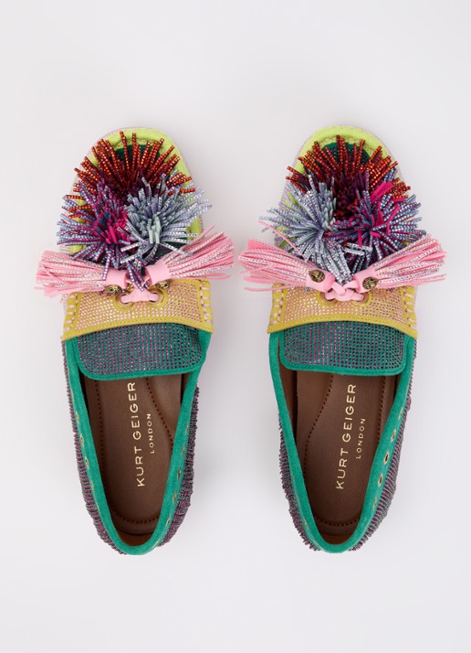 Kurt Geiger Pom Pom loafer van suède met strass en franjes - detail 3 multicolor