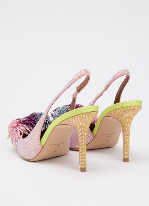 Kurt Geiger Pom Pom slingback van suède met strass - achterkant 2 lichtroze