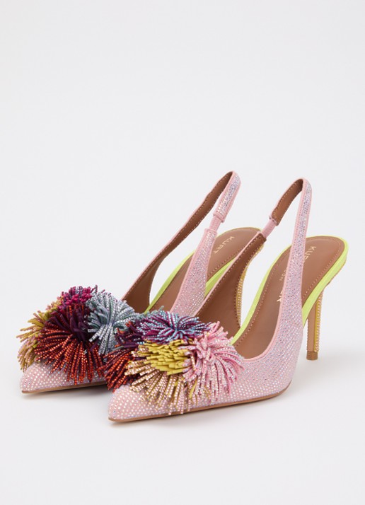 Kurt Geiger Pom Pom slingback van suède met strass - detail 3 lichtroze