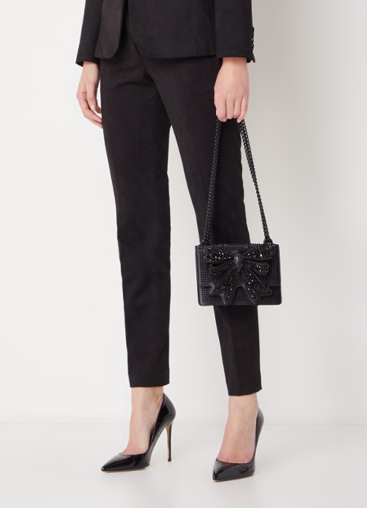 Kurt Geiger Shoreditch crossbodytas van satijn met strass en uitneembaar etui  - voorkant 6 zwart
