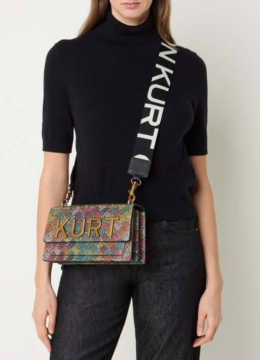 Kurt Geiger Shoreditch Kurt schoudertas van strass met afneembare schouderriem - voorkant 6 zwart