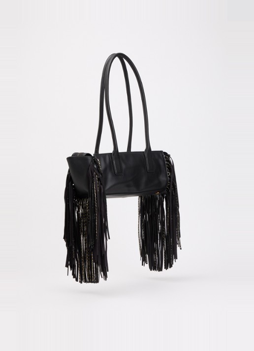 Kurt Geiger Sloane Eastwest schoudertas van leer met franjes - achterkant zwart
