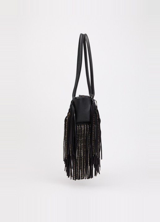 Kurt Geiger Sloane Eastwest schoudertas van leer met franjes - detail 4 zwart