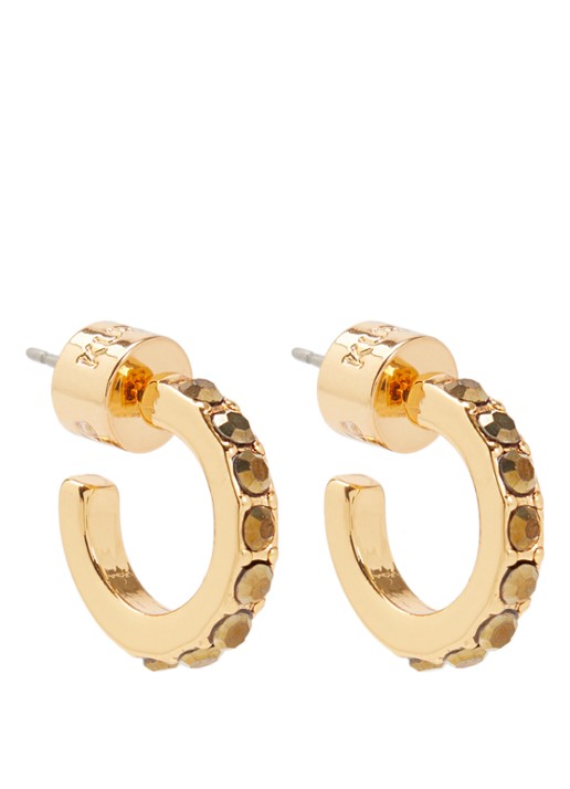 Kurt Geiger Small Crystal Huggie oorstekers met kristal - voorkant goud