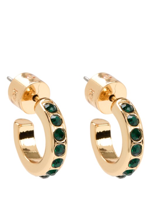 Kurt Geiger Small Crystal Huggie oorstekers met kristal - voorkant groen