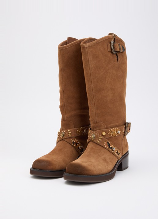 Kurt Geiger Western Biker cowboylaars van suède met studs - detail 2 camel