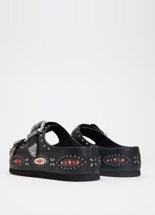 Kurt Geiger Western Buckle sandaal van leer met strass  - achterkant 5 zwart