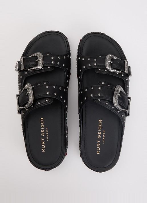 Kurt Geiger Western Buckle sandaal van leer met strass  - detail 3 zwart