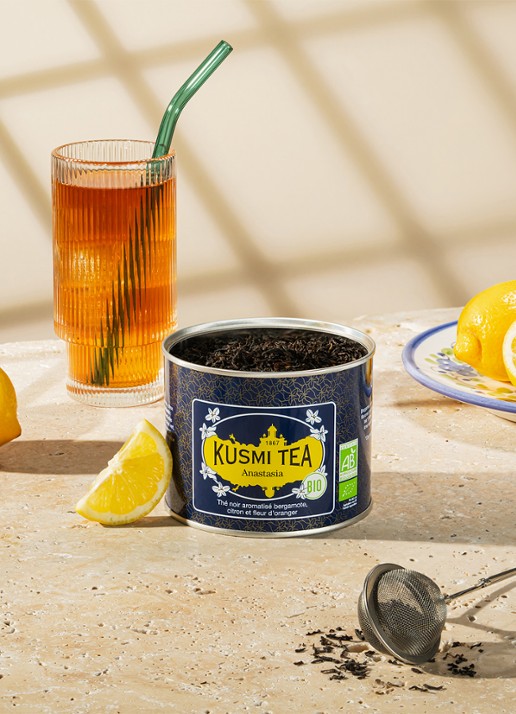 Kusmi Tea Anastasia losse thee 90 gram - voorkant 5 donkerblauw