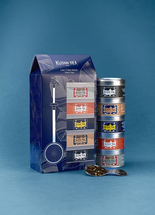 Kusmi Tea Black Teas losse thee met thee-infuser in geschenkverpakking 100 gram - achterkant 5 beige