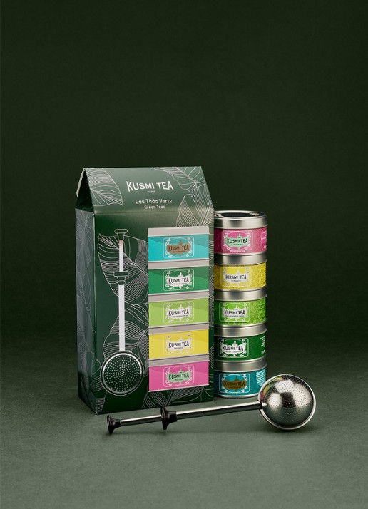 Kusmi Tea Green Teas losse thee met thee-infuser 6-delig in giftbox - voorkant 2 beige