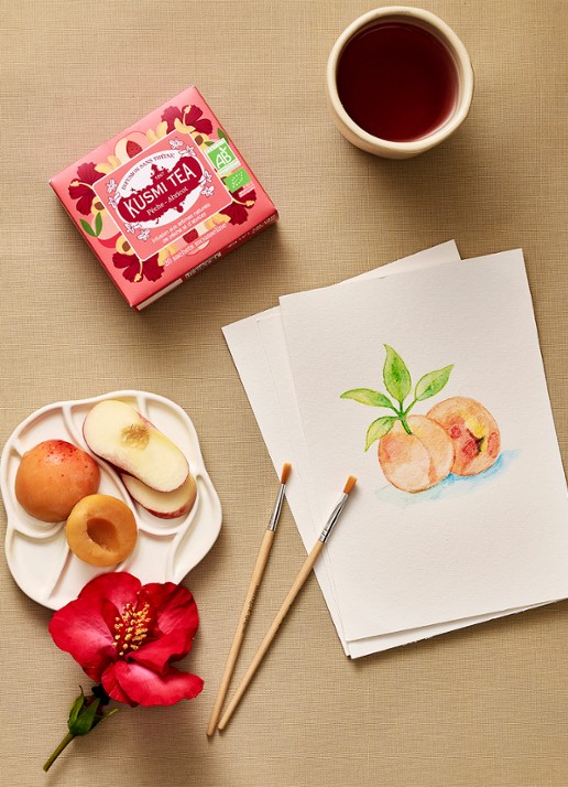 Kusmi Tea Peach Apricot theezakjes 20 stuks - voorkant 2 beige