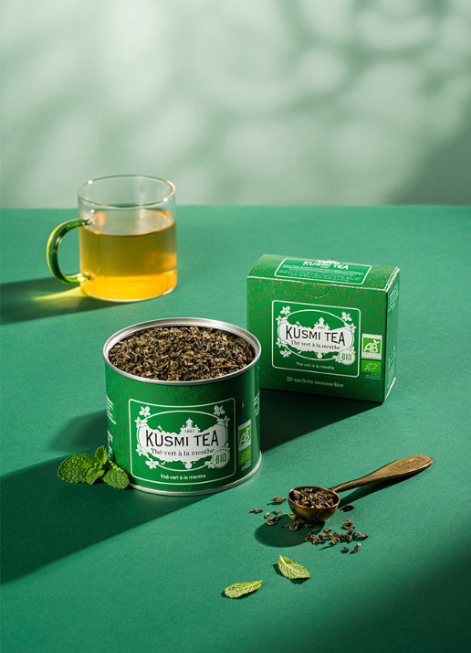 Kusmi Tea Spearmint groene thee theezakjes 20 stuks - achterkant beige