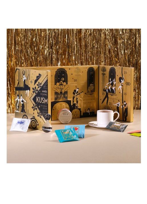 Kusmi Tea Tsarevna biologische thee adventskalender in Roaring Twenties editie 24 stuks - voorkant 2 goud