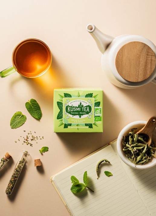 Kusmi Tea Verbana-Mint theezakjes 20 stuks - voorkant 2 beige