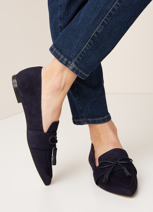 L.K.Bennett Celina loafer van suède met tassels - voorkant 2 blauw