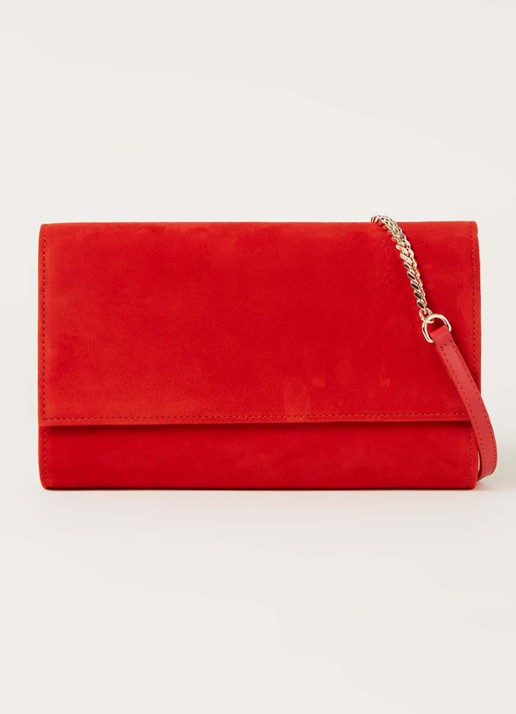 L.K.Bennett Dayana clutch van suède - voorkant 4 rood